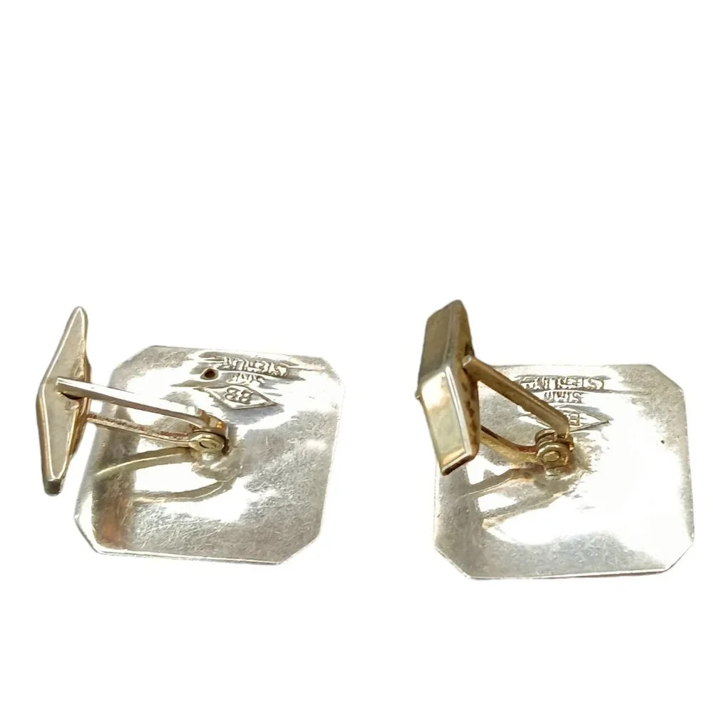 Siam Thailand Sterling Silver Black Niello Goddess Dancer Cufflinks
